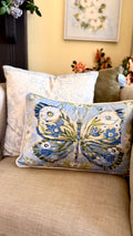Blue & White Damask Floral Pillow