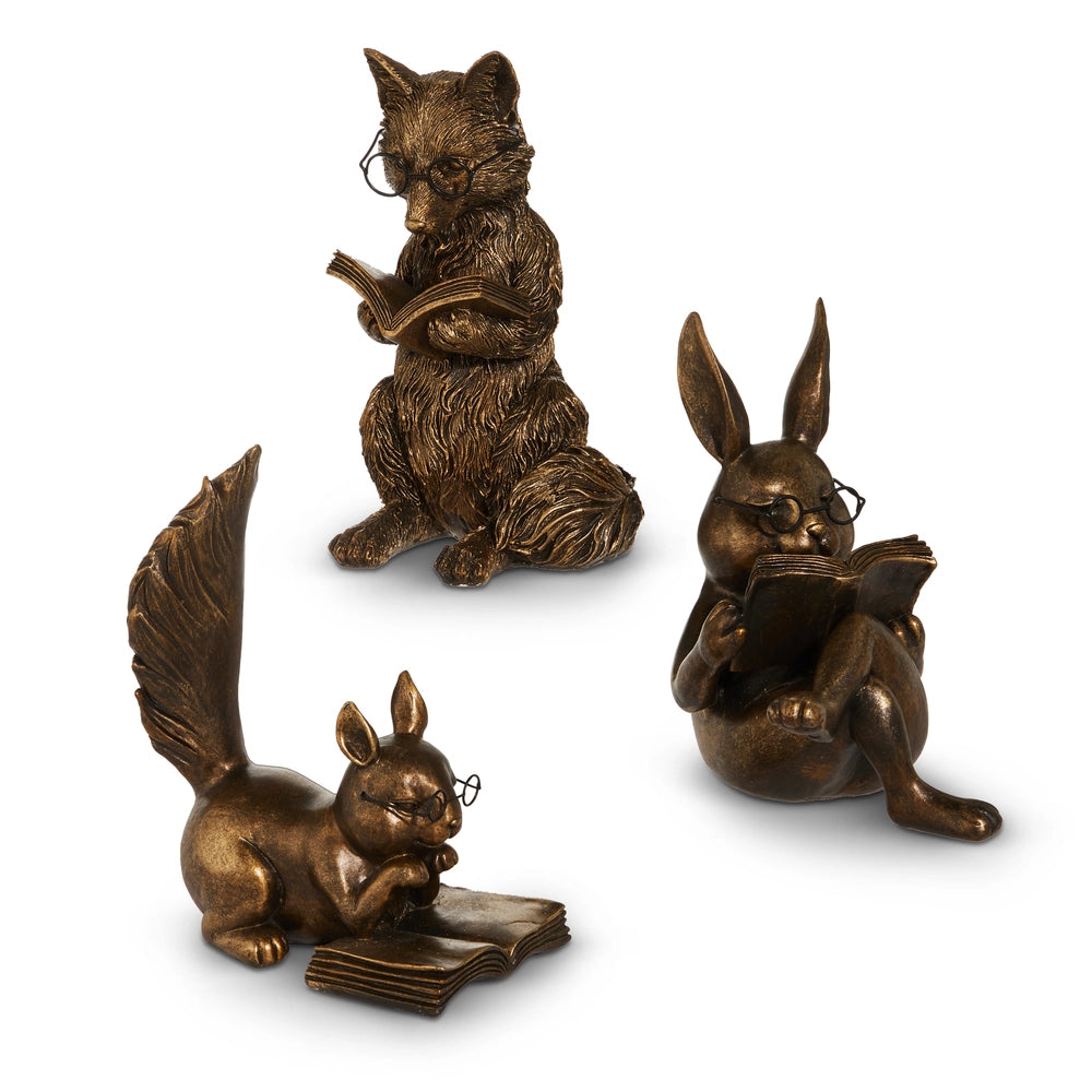 Gold Critter Reading Figurine