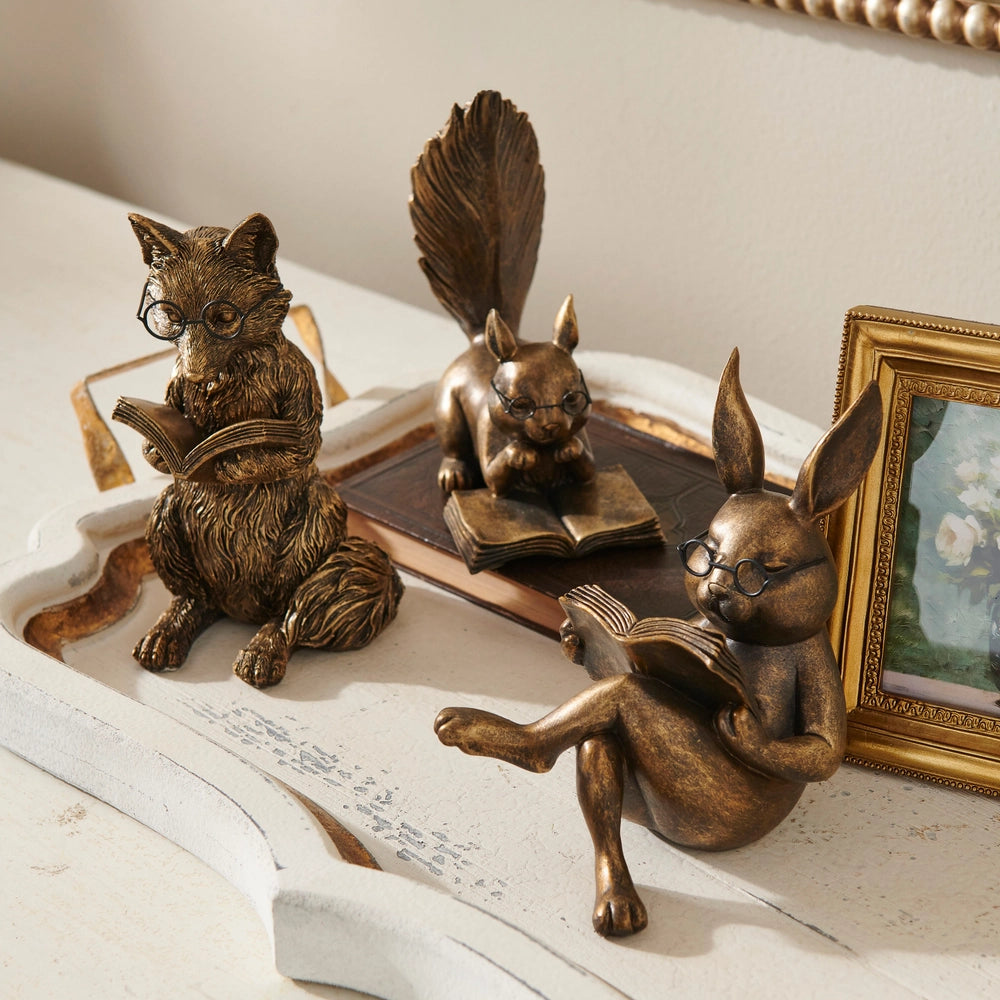 Gold Critter Reading Figurine