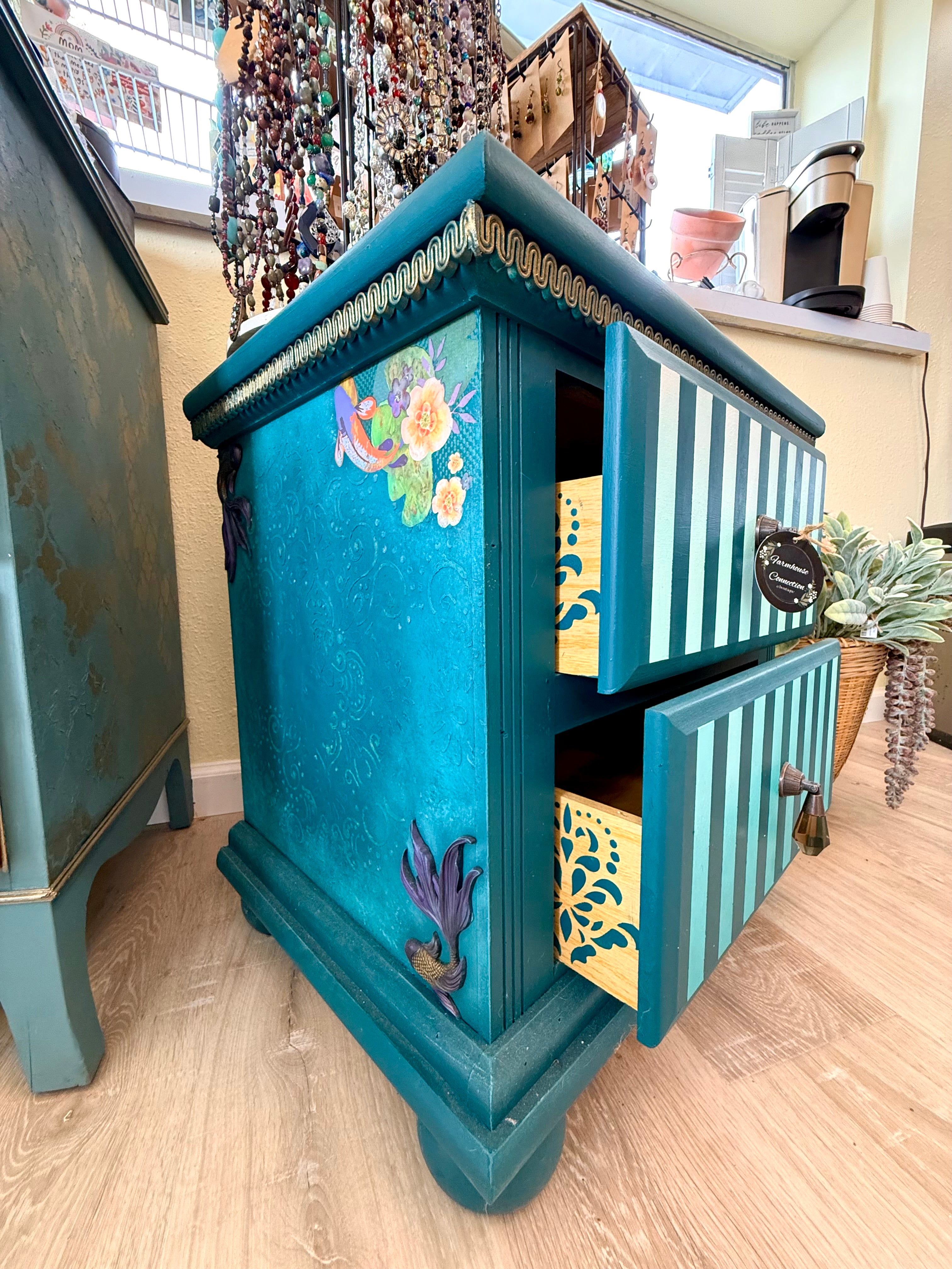 Kora - Hand-Painted Teal Side Table