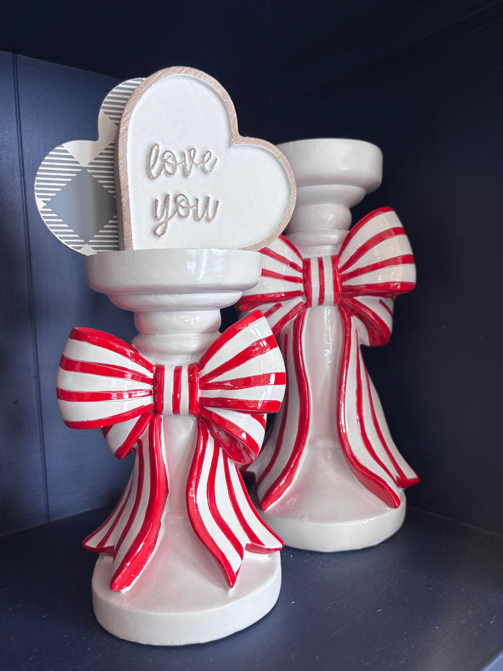 Red & White Stripe Bow Candle Holder