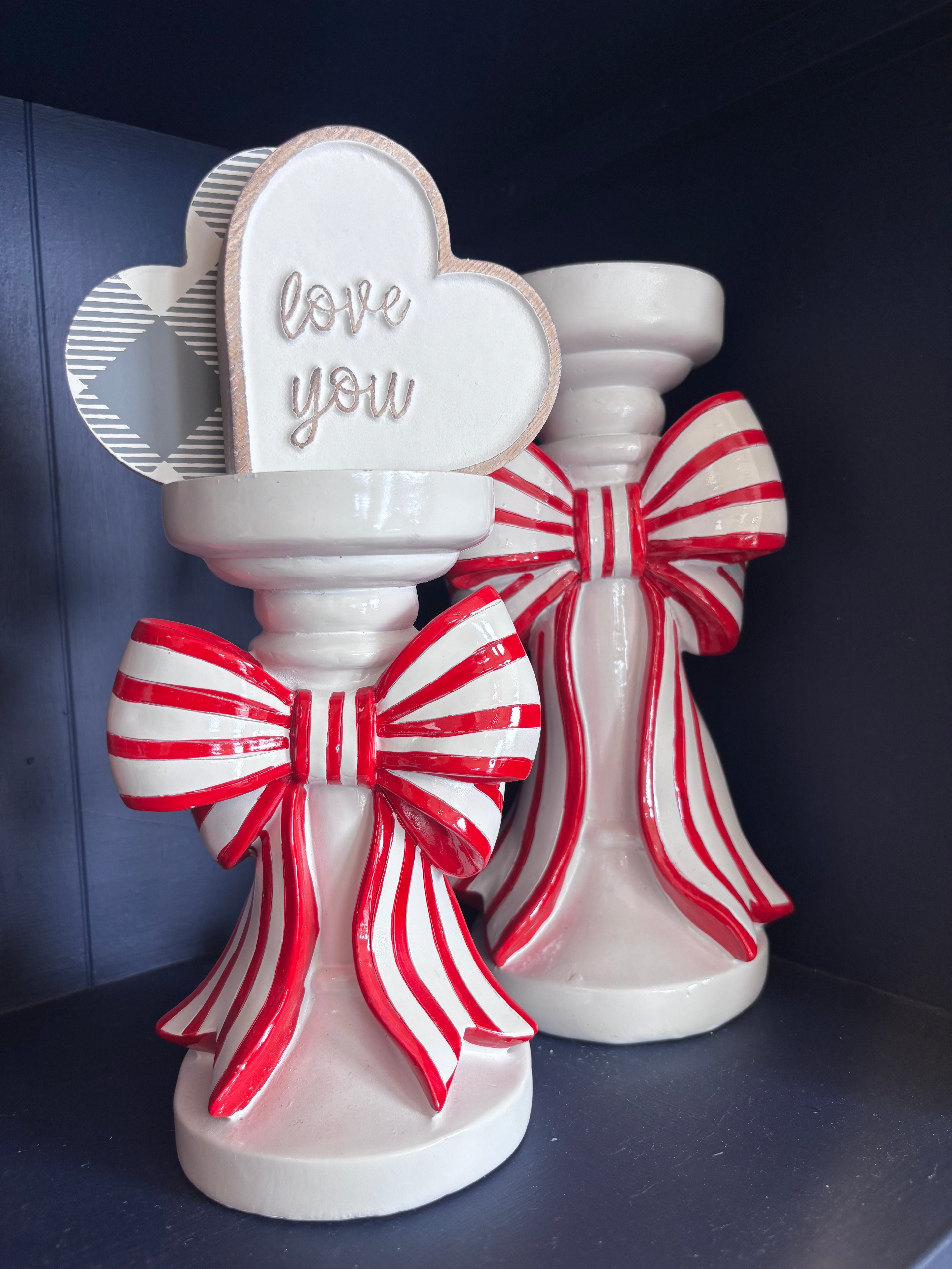 Red & White Stripe Bow Candle Holder