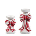 Red & White Stripe Bow Candle Holder