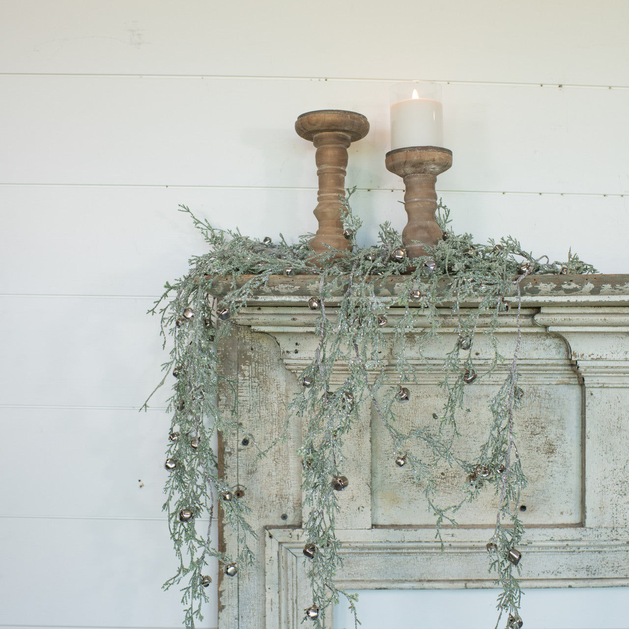 Silver Bell & Glittered Greens Swag 51"