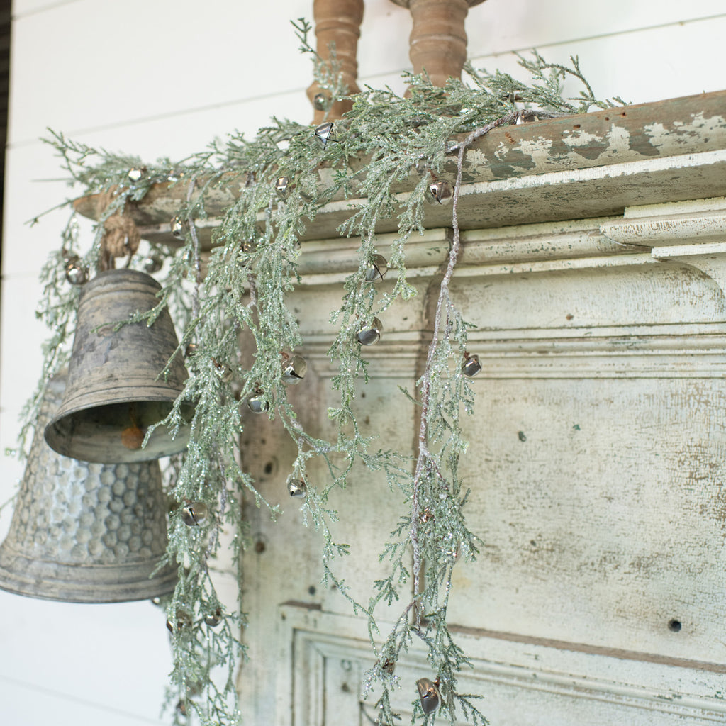 Silver Bell & Glittered Greens Swag 51"