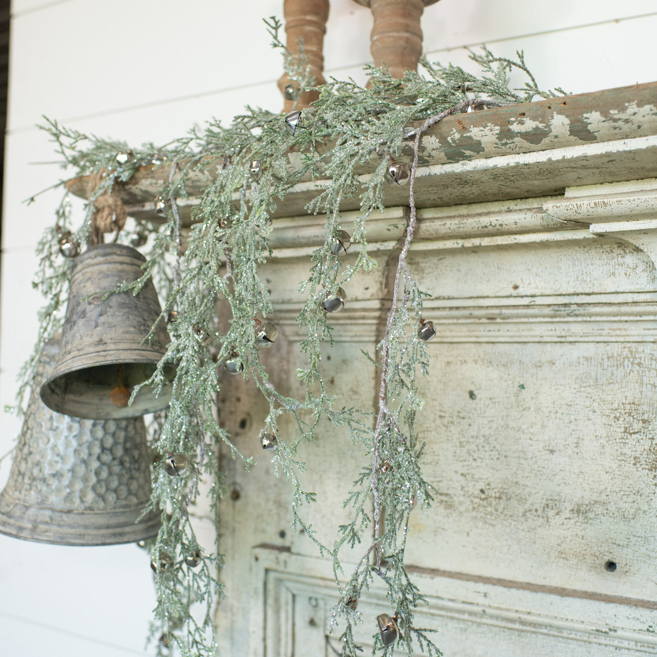 Silver Bell & Glittered Greens Swag 51"