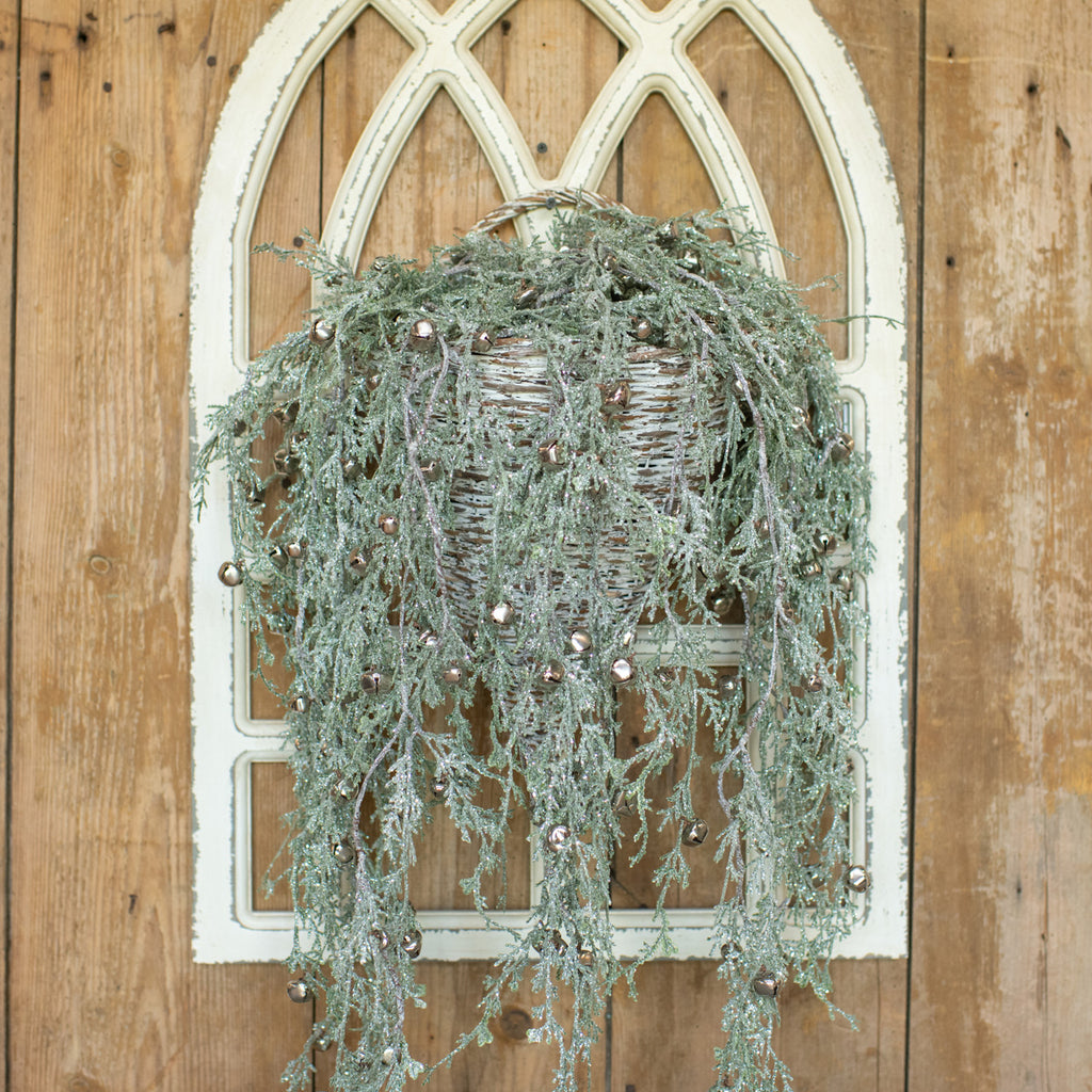 Silver Bell & Glittered Greens Swag 51"